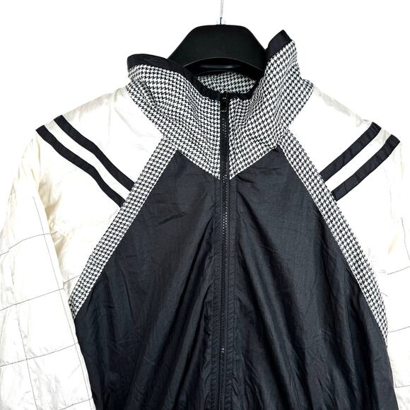Vintage Lavon Nylon Windbreaker Jacket Womens XL Black White Houndstooth 90s - Picture 6 of 12